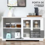 Aparador de Cozinha Moderno Móvel Auxiliar com 2 Portas de Correr de Vidro e Prateleira Ajustável 107x33x62,5 cm Branco