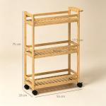 Carrinho de Cozinha Estreito de 3 Níveis com Rodas e Pega para Sala, Casa de Banho, Espaços Pequenos 55x20x75 cm Natural