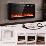 Lareira Elétrica Ultrafina 900/1800W Encastrável/De Parede/De Pé, 12 Cores de Chama 3D, Controlo Remoto, até 35 m², Preta