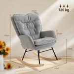 Poltrona Baloiço Estofada em Chenilla com Pés de Madeira de Faia e Apoio para os Braços para Lactância 71x98,5x97 cm Cinzento claro