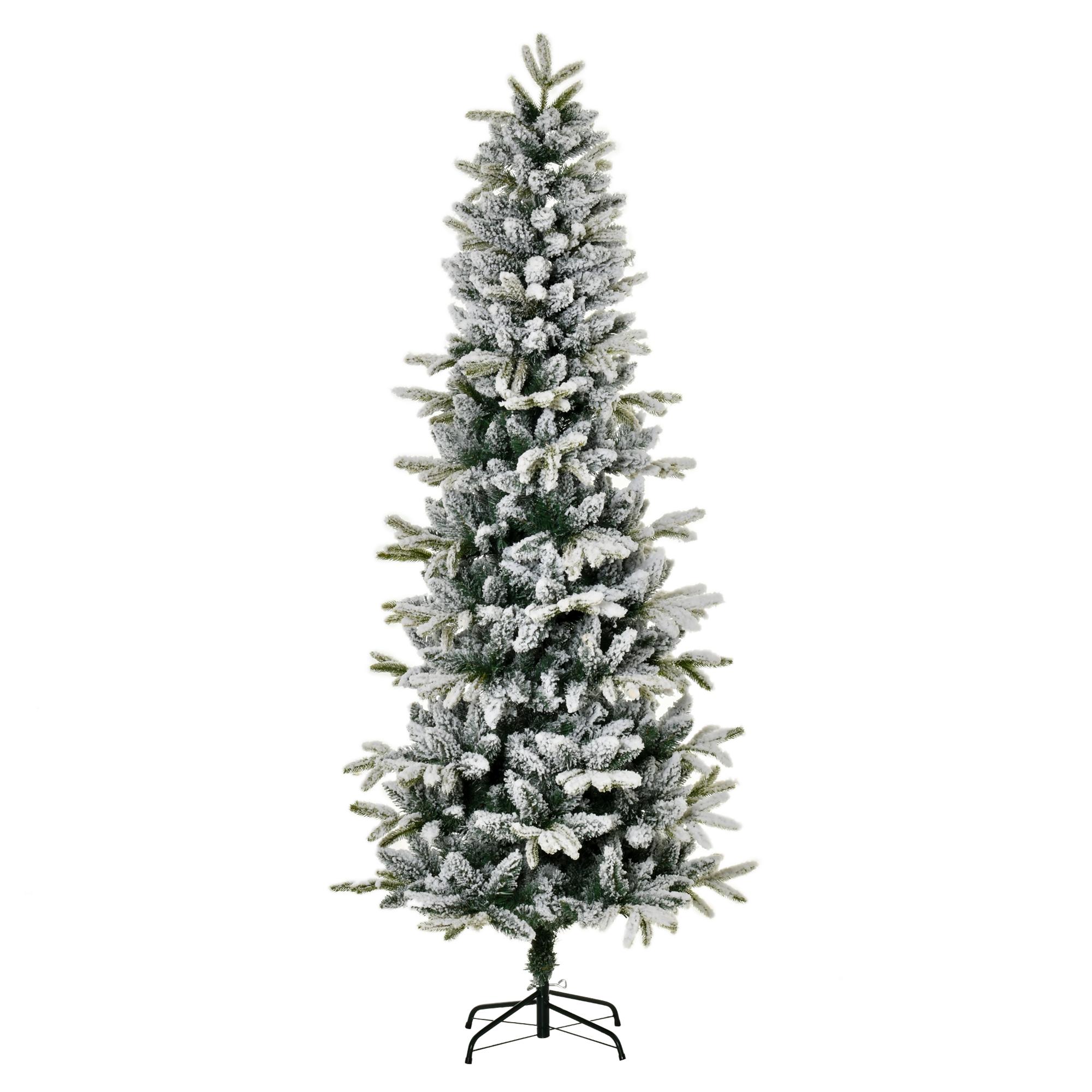 Árvore de Natal Ø95x210cm Neve Artificial com 784 Pontas de Ramos Ignífugos e Suporte de Aço Decoração de Natal para Interiores Verde e Branco