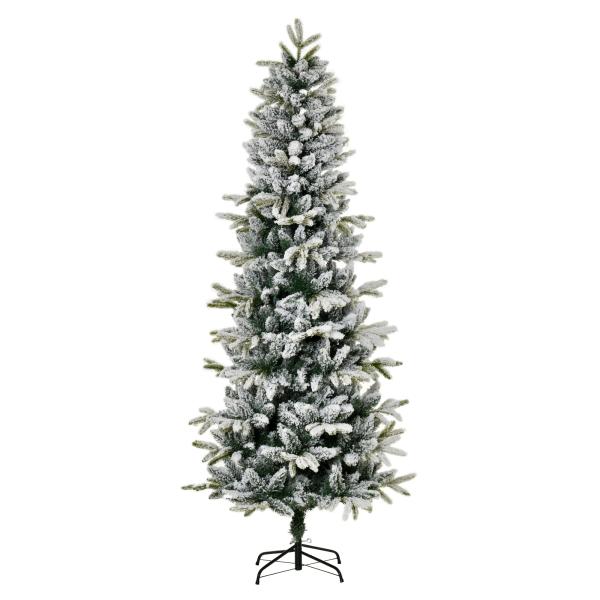 Árvore de Natal Ø95x210cm Neve Artificial com 784 Pontas de Ramos Ignífugos e Suporte de Aço Decoração de Natal para Interiores Verde e Branco