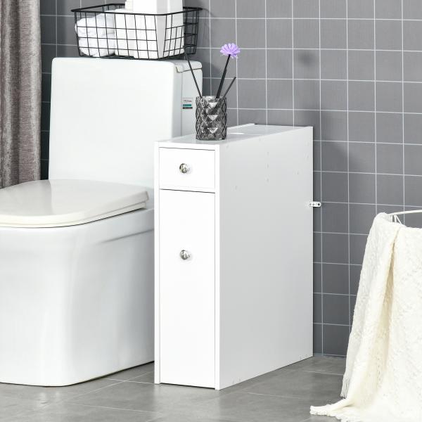 Armário Auxiliar de Casa de Banho Estreito com 2 Gavetas e Compartimento Superior com Tampa 17x48x58cm Branco