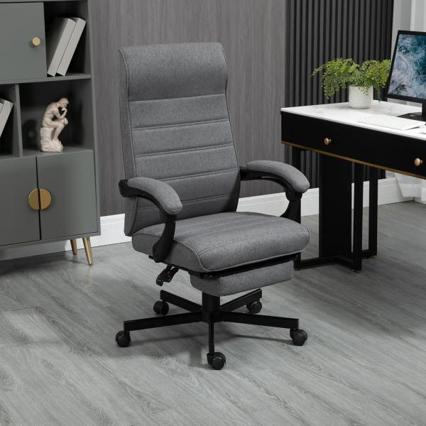 Cadeira de Escritório Giratória Reclinável com Altura Ajustável e Apoio para os Pés Retrátil 68x67x106 - 114 cm Cinza