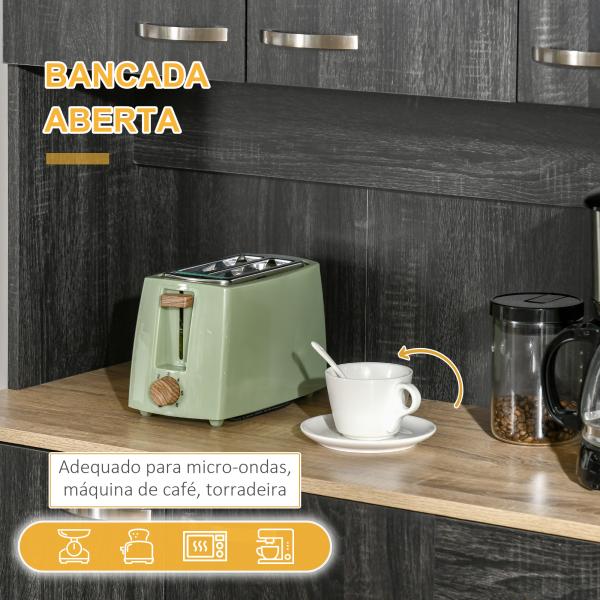 Armário de Cozinha Aparador de Sala de Jantar com 1 Gaveta 6 Portas e Prateleiras Ajustáveis Estilo Moderno 101x39x180 cm Preto e Madeira