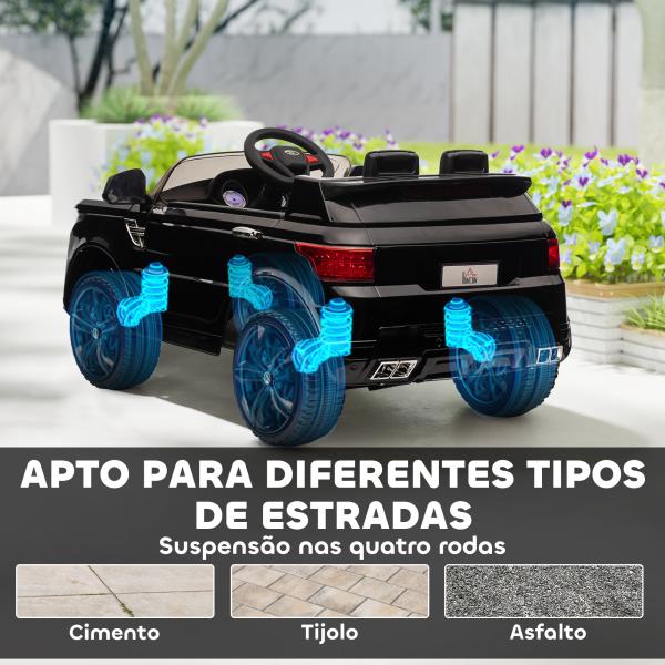 Carro Elétrico SUV Infantil 12V com 2 Motores Controlo Remoto Faróis Buzina Bluetooth Música USB e Abertura de Porta 3 - 5km/h 110x68x52cm Preto