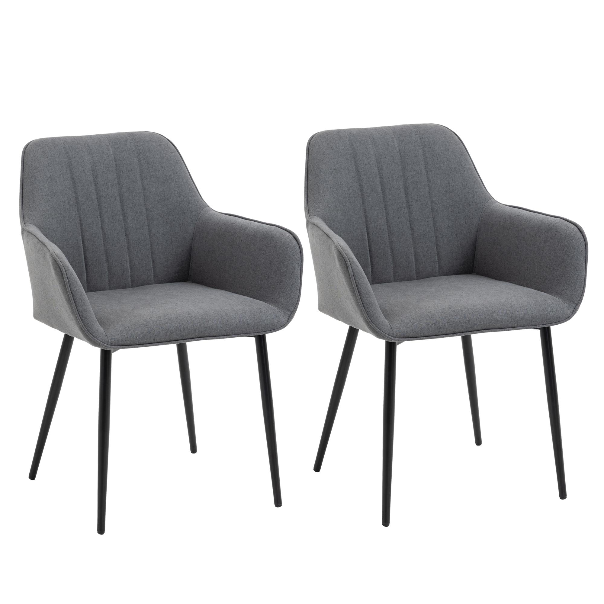 Conjunto de 2 Cadeiras de Sala de Jantar Estofadas em Linho com Encosto e Pés de Metal 59,5x56,5x81 cm Cinza