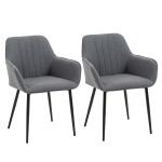 Conjunto de 2 Cadeiras de Sala de Jantar Estofadas em Linho com Encosto e Pés de Metal 59,5x56,5x81 cm Cinza