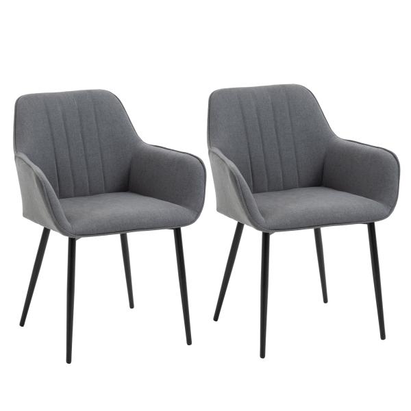 Conjunto de 2 Cadeiras de Sala de Jantar Estofadas em Linho com Encosto e Pés de Metal 59,5x56,5x81 cm Cinza
