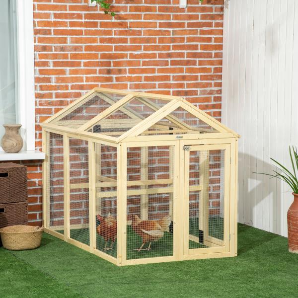 Galinheiro para Exterior 140x88,5x106 cm para 1 - 3 Galinhas com Estrutura de Madeira e 2 Portas com Fechadura Madeira Clara