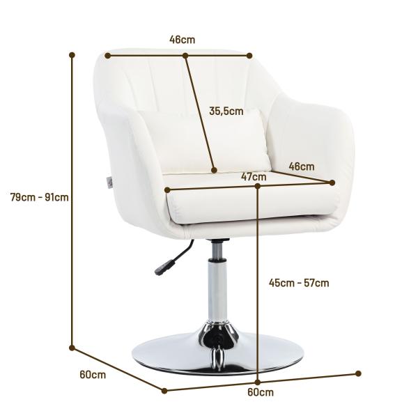 Cadeira de Escritório Giratória 360° Tamborete de Bar Cozinha Cabeleireiro com Encosto Envolvente Altura Ajustável 60x60x79 - 91 cm Branco