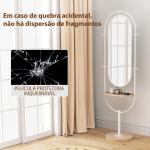 Espelho de Pé 50x175,5 cm Espelho de Corpo Inteiro com Bandeja de Madeira 4 Ganchos e Estrutura de Metal 50x40x175,5 cm Branco