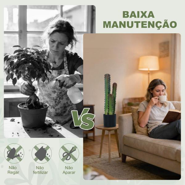 Cato Artificial 66 cm Planta Artificial Decorativa com Vaso e 3 Folhas para Decoração de Interiores Verde