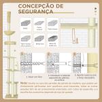 Arranhador para Gatos do Solo ao Teto de 230 - 250 cm com Altura Ajustável Múltiplas Plataformas Rede Bolas Suspensas Bege