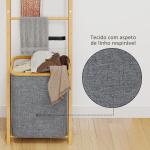 Estante para Casa de Banho de Bambu com 3 Barras e Cesto para Roupa Suja Removível de 48 L 43x35x133 cm Cinzento