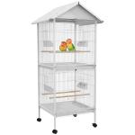 Gaiola para Pássaros 2 em 1 com 2 Andares Rodas 4 Comedouros 4 Poleiros e Bandejas Amovíveis 78x75x168 cm Branco