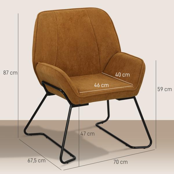 Poltrona Sala de Estar Moderna Poltrona de Leitura com Assento Largo e Acolchoado Estofada em Veludo Pés de Metal 70x67,5x87 cm Marrom
