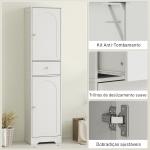Coluna Casa de Banho com 2 Portas Arqueadas Gaveta e Prateleiras Ajustáveis Armário Alto Casa de Banho 40x29,5x170 cm Branco com Veios