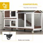 Casota para Coelhos para Exterior 157,4x53x99,5 cm Gaiola Grande com Rodas, Telhado Asfáltico, Tabuleiros Removíveis e Rampa Castanha