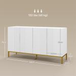 Aparador para Sala com 4 Portas, Prateleiras Ajustáveis e Pés Dourados 140x40x75 cm para Entrada ou Quarto, Branco