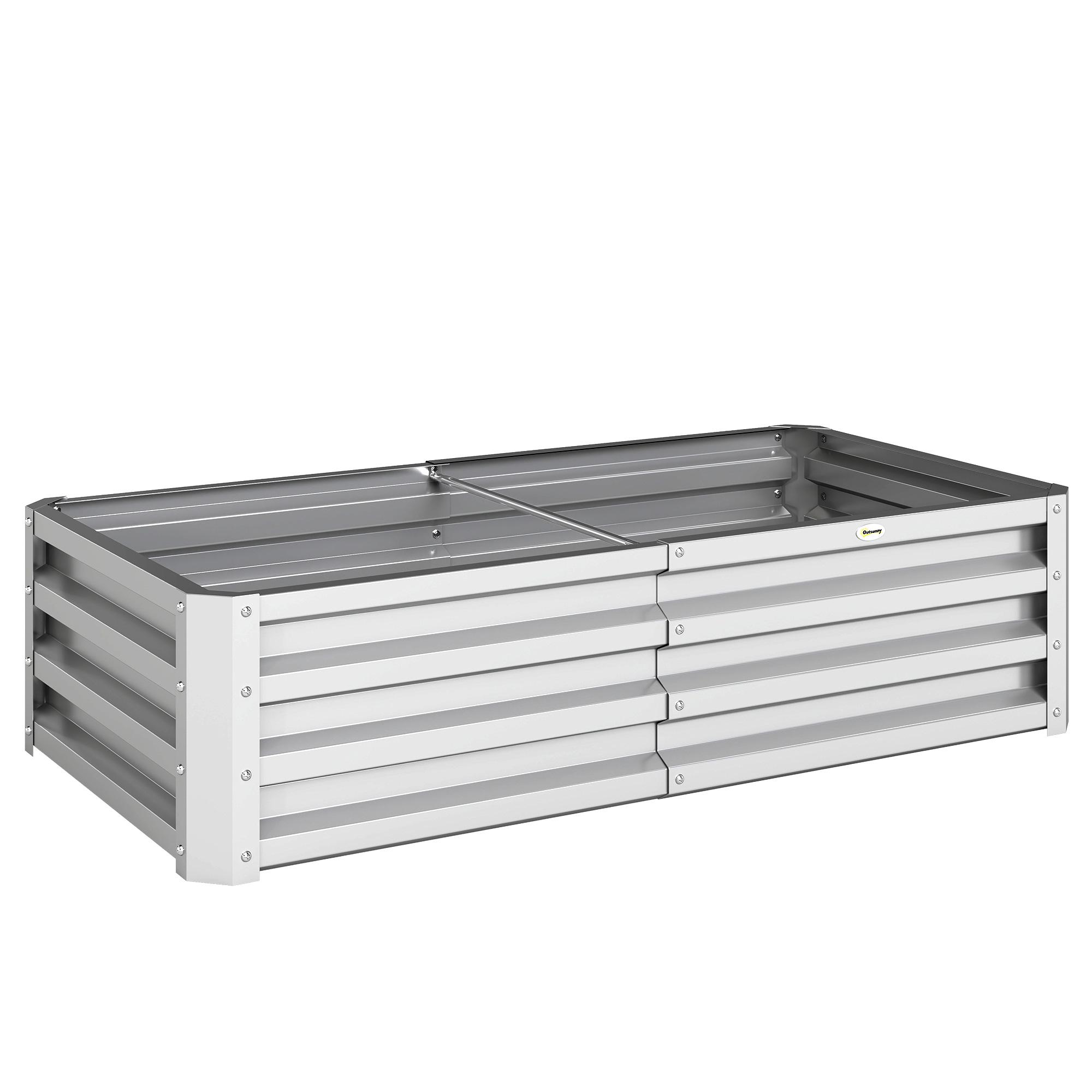 Caixa de Plantio de Aço Galvanizado para Cultivar Plantas Flores Floreira Exterior Retangular com Fundo Aberto 120x60x30,5 cm Prata