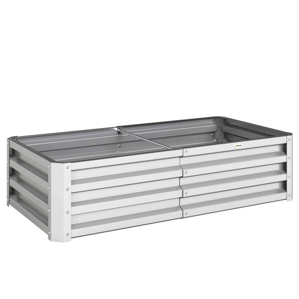 Caixa de Plantio de Aço Galvanizado para Cultivar Plantas Flores Floreira Exterior Retangular com Fundo Aberto 120x60x30,5 cm Prata