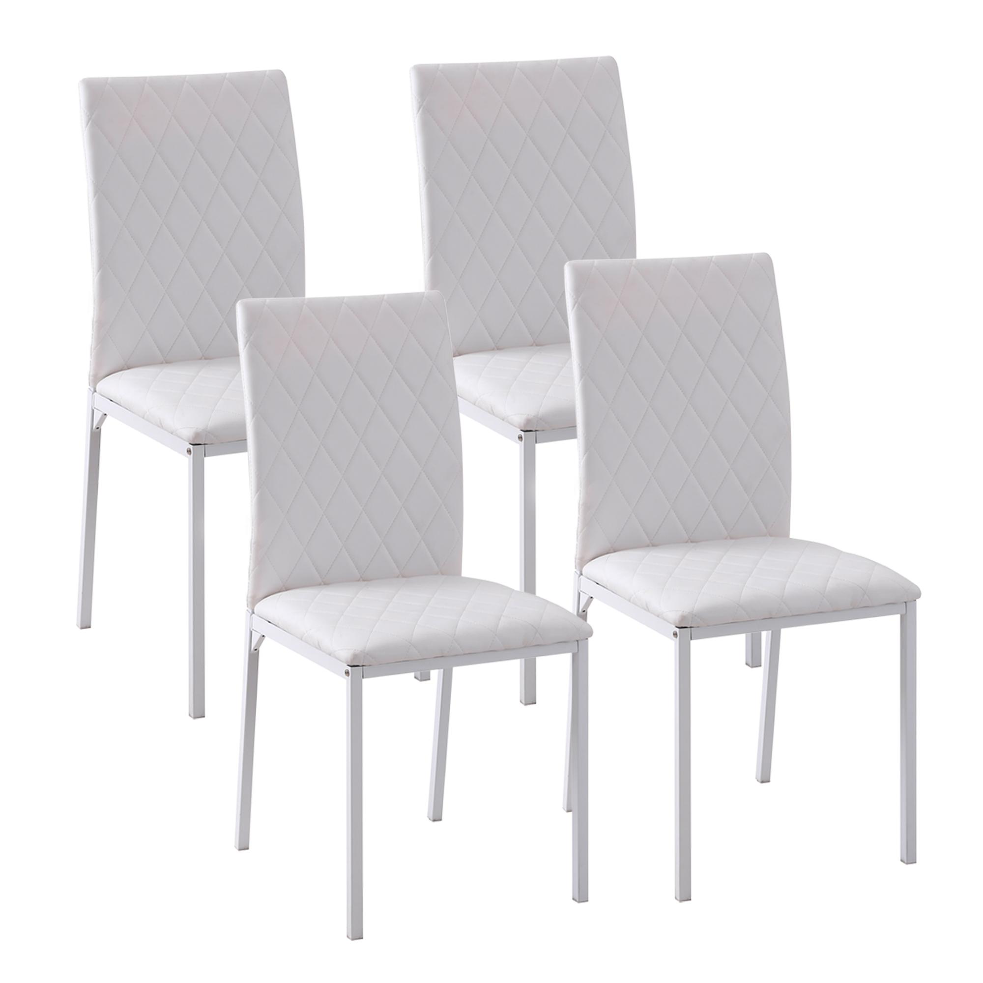 Conjunto de 4 Cadeiras de Sala de Jantar, Cadeiras Modernas para Cozinha, Encosto Alto com Costuras Decorativas em Forma de Diamante, Estofadas em Pele Sintética, Pernas de Aço, Suportam até 120 kg, Branco