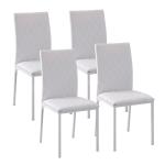 Conjunto de 4 Cadeiras de Sala de Jantar, Cadeiras Modernas para Cozinha, Encosto Alto com Costuras Decorativas em Forma de Diamante, Estofadas em Pele Sintética, Pernas de Aço, Suportam até 120 kg, Branco