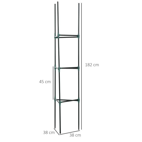 Conjunto de 3 Suportes para Plantas Trepadeiras Torre de Treliça para Plantas Frutas Verduras 38x38x182 cm Verde