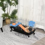 Gaiola para Roedores Pequenos com Rodas Habitat para Furões Porquinho da India com Comedouro Bebedouro Rampa 89x44x43cm Preto