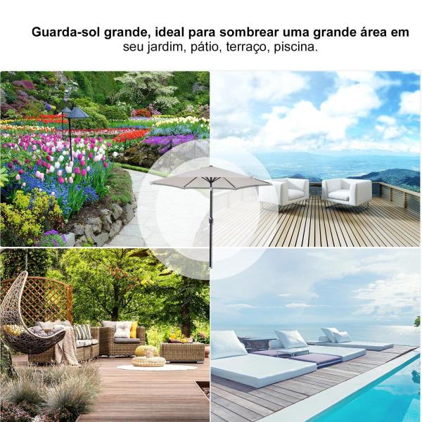 Chapéu de Sol de Jardim Ø270x235cm Chapéu de Sol de Alumínio Reclinável com Manivela e 6 Hastes para Terraço Exterior Balcão Creme