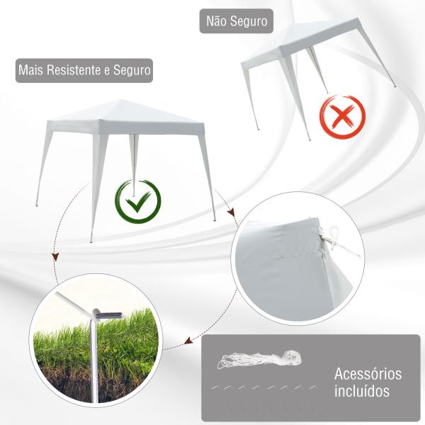 Tenda Dobrável Tenda com Desenho Pop Up para Jardim Campismo Festas Eventos Aço e Oxford 297x297x250 cm Branco
