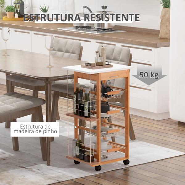 Carrinho de cozinha com bancada de madeira Cesta de armazenamento de fio de 4 camadas 47x 37x 83cm