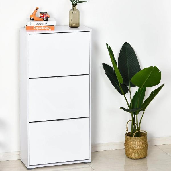 Armário de Sapatos Moderno Sapateira para Corredor Entrada com 6 Prateleiras de Armazenamento Espaço de Exibição 60x26x124cm Branco