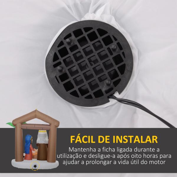 Presépio Insuflável de Natal Decoração Insuflável Natalícia com Luzes LED e Insuflador para Exterior 150x90x185 cm Multicor