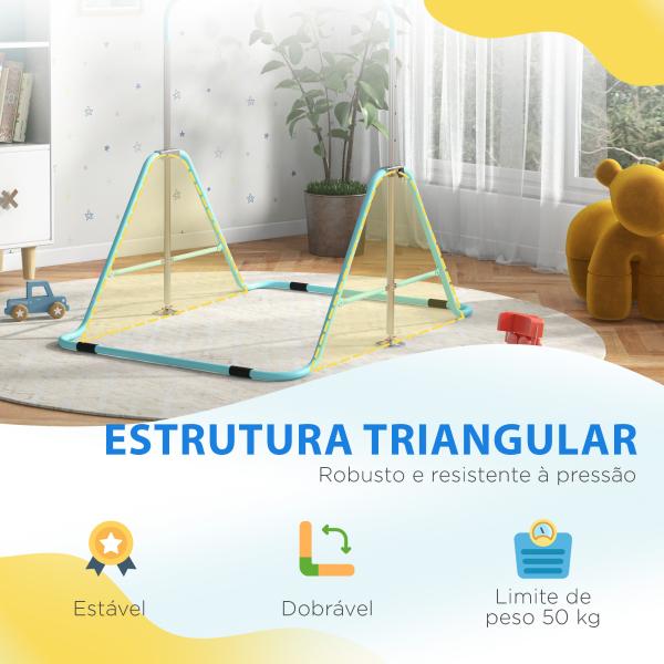 Barra de Ginástica para Crianças Dobrável com Altura Ajustável para Treino em Casa 154x106,2x88,5 - 128,5 cm Azul Celeste
