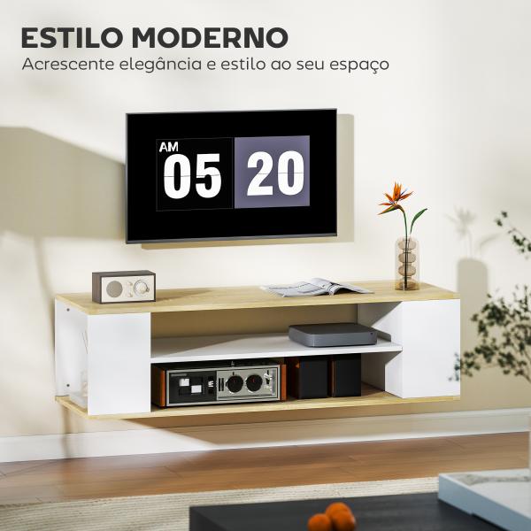 Móvel para TV com Rodas Armário para TV Flutuante com 2 Portas e 2 Prateleiras 120x40x38,5cm Branco e Madeira