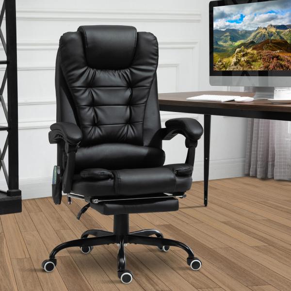 Cadeira de Massagem com 7 Pontos de Massagem Reclinável com Apoio para os Pés e Controlo Remoto 67x79x111 - 121 cm Preto
