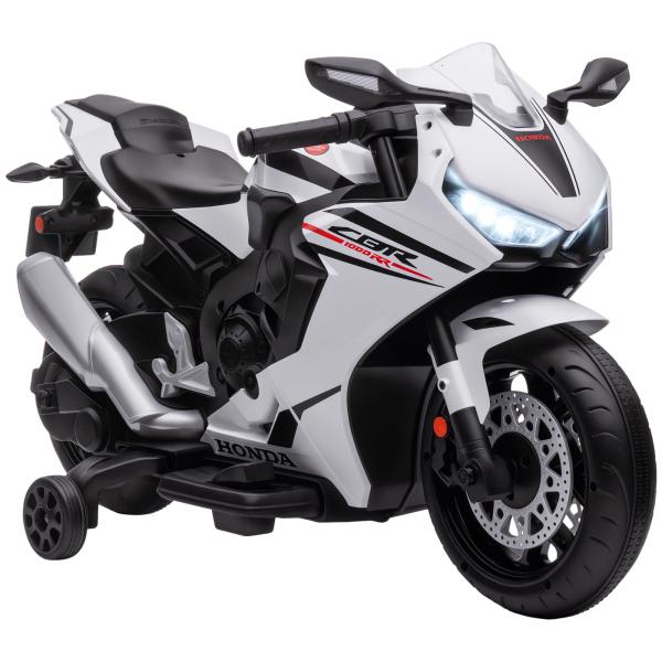 Mota Elétrica com Licença HONDA para Crianças de 3 - 5 Anos Mota a Bateria 6V com Farol Buzina Música 90x44x52cm Branco
