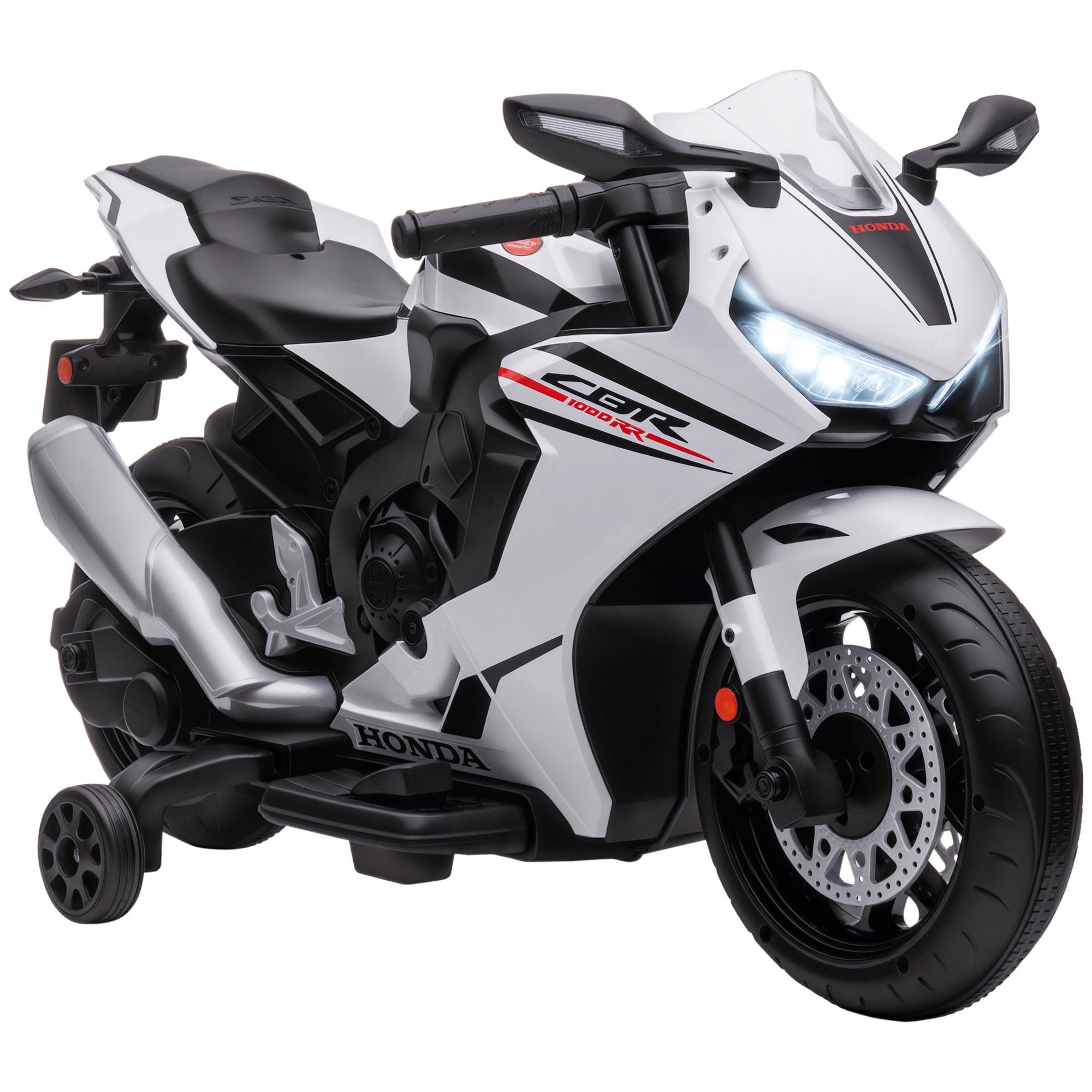 Mota Elétrica com Licença HONDA para Crianças de 3 - 5 Anos Mota a Bateria 6V com Farol Buzina Música 90x44x52cm Branco