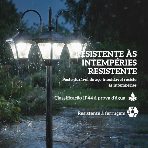 Candeeiro Solar de Jardim com Floreiras 3 Cabeças Impermeável IP44 Ligação/Desligamento Automático e Altura Ajustável 52x52x185 cm Preto