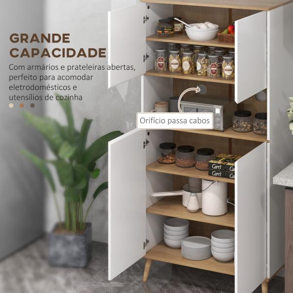 Armário de Cozinha com 4 Portas Bancada para Micro - Ondas Prateleiras Ajustáveis Orifício para Cabos 80x40x178 cm Branco