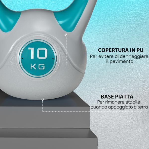 Kettlebell 10kg Peso Russo com Revestimento de PU e Enchimento de Areia para Treinamento 22x16x26cm Azul e Cinza