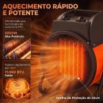 Aquecedor Elétrico Cerâmico PTC 5000W com Termóstato Ajustável, 3 Modos e Ângulo Ajustável Portátil para 48 m² Laranja