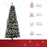 Árvore de Natal Artificial 180cm Ignífugo com 539 Ramos 51 Bagas Folhas de PVC Base Dobrável e Suporte Metálico Verde