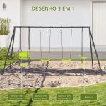 Conjunto de Baloiços Infantil com 2 Baloiços Baloiço Duplo e Estrutura de Aço para Crianças de 3 - 8 Anos 355x184x186 cm Verde