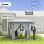 Tenda Dobrável 4x3,4 m Tenda de Jardim Hexagonal com Duplo Tecto 6 Mosquiteiras Destacáveis e Saco de Transporte Cinzento