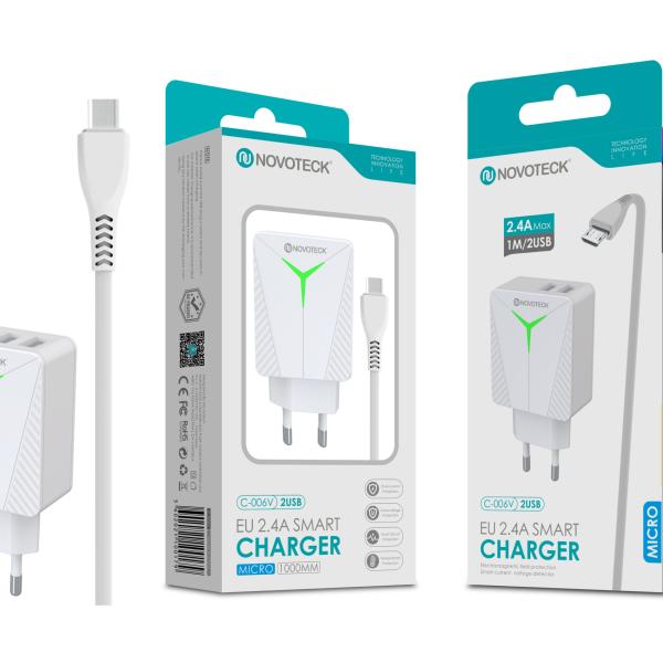 Carregador com Cabo Micro Branco 2.4A 2 USB Ic Smart C - 006V