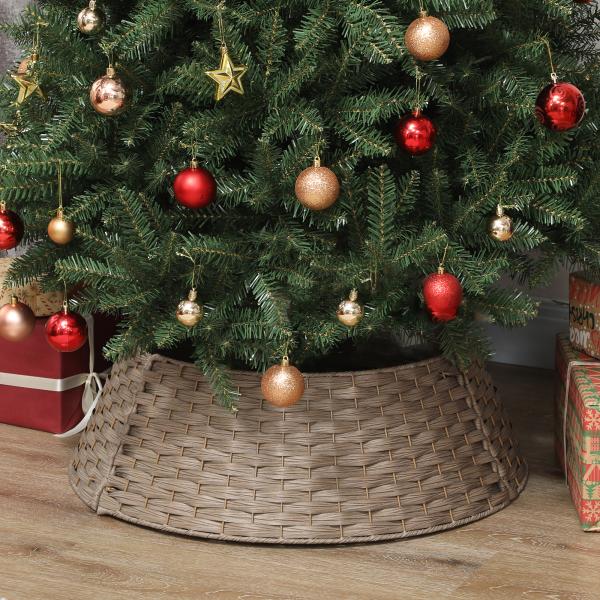 Saia para Árvore de Natal Rústica Entrançada, Cobre - Pé para Festas, Ø68x22 cm, Castanho