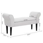 Banco de Pé de Cama Banco com Braços Curvados Estofado e Pés de Madeira Carga Máxima 130kg 102x31x51cm Branco